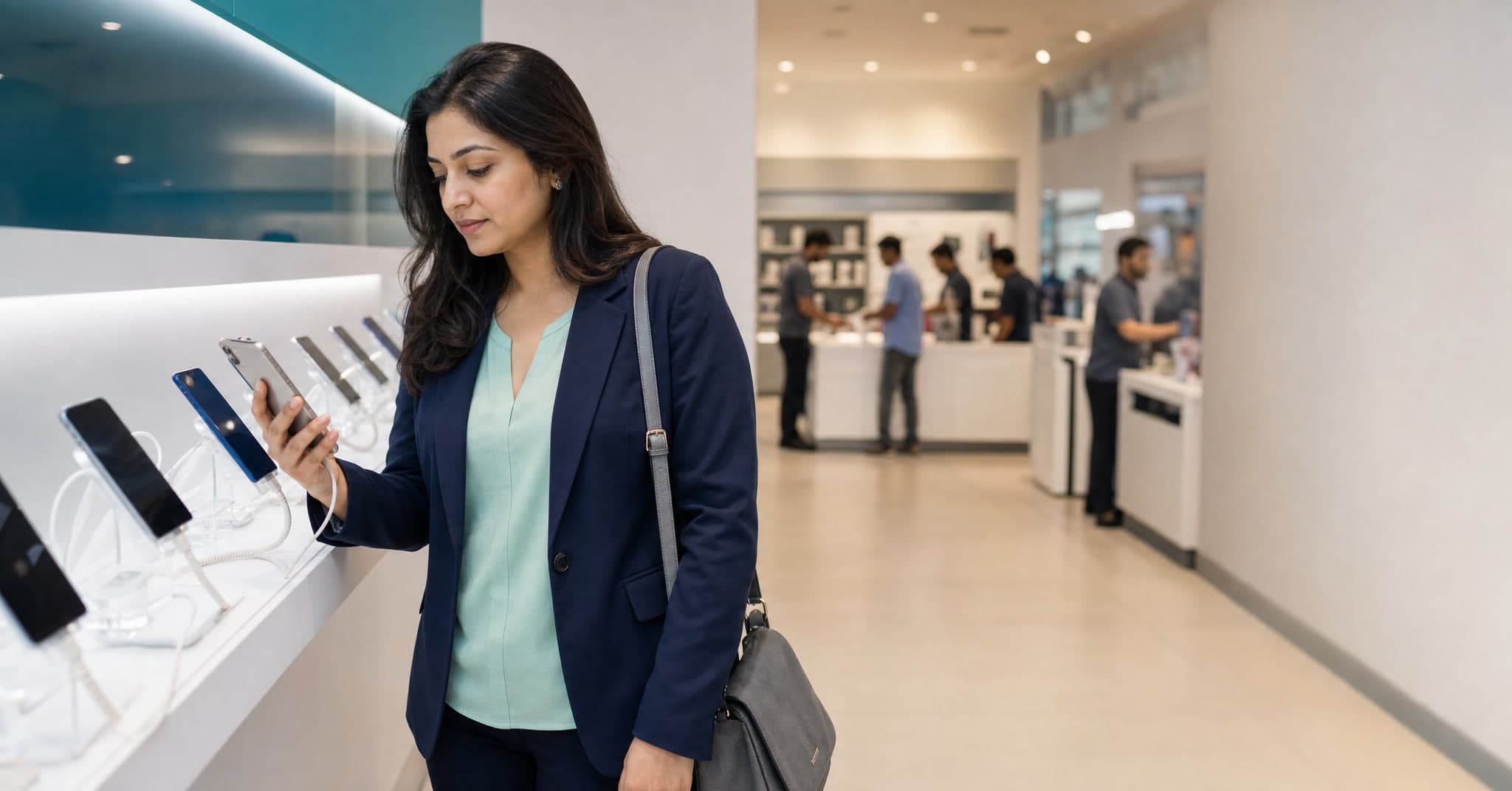 A trained field auditor documenting retail execution inside a consumer electronics store
